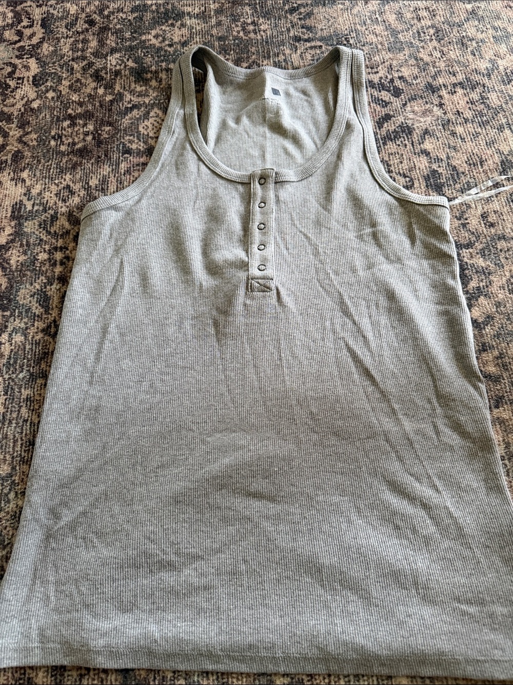 Ribbed Henley Tank Top in Grey